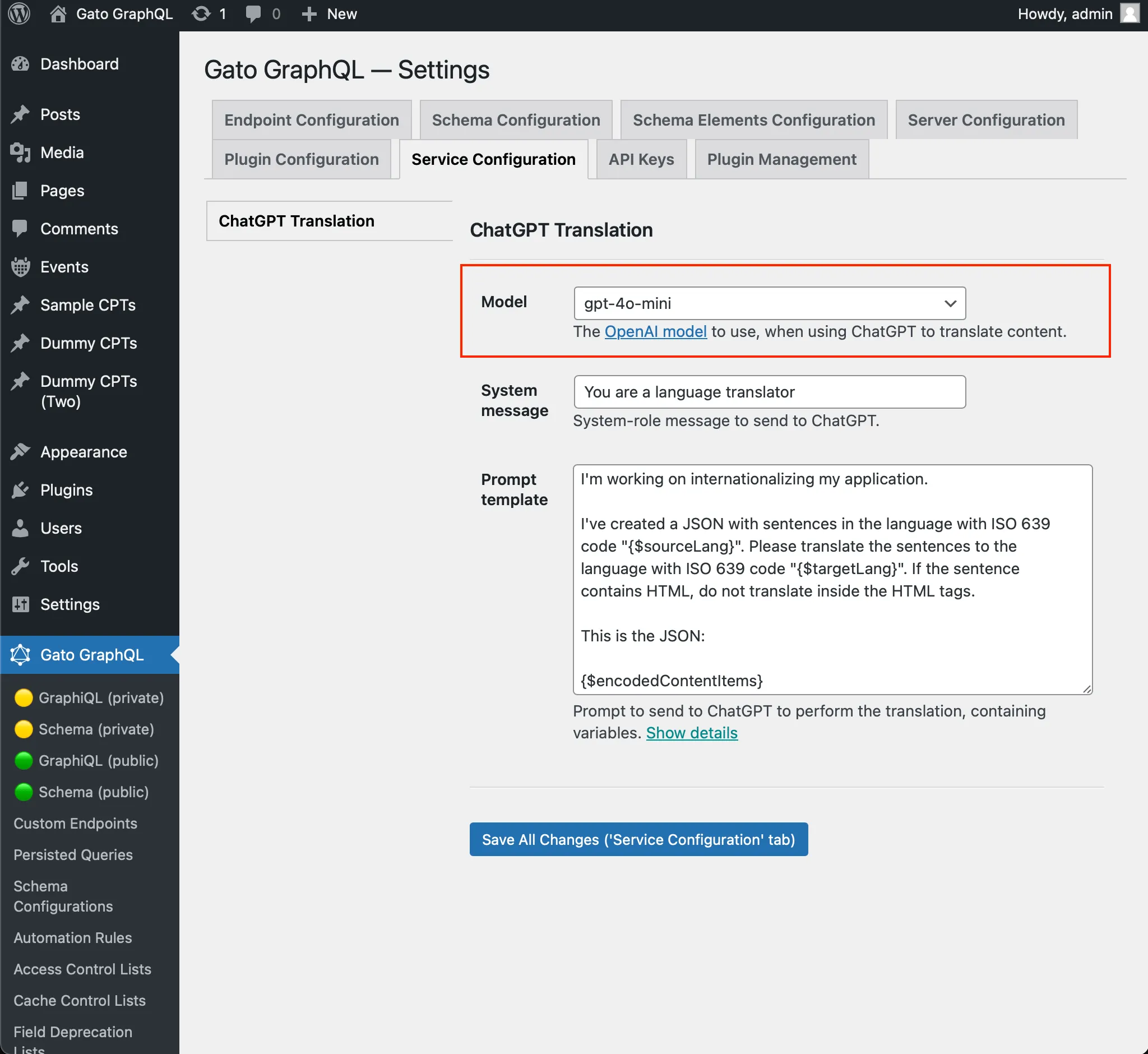 Ustawianie modelu ChatGPT