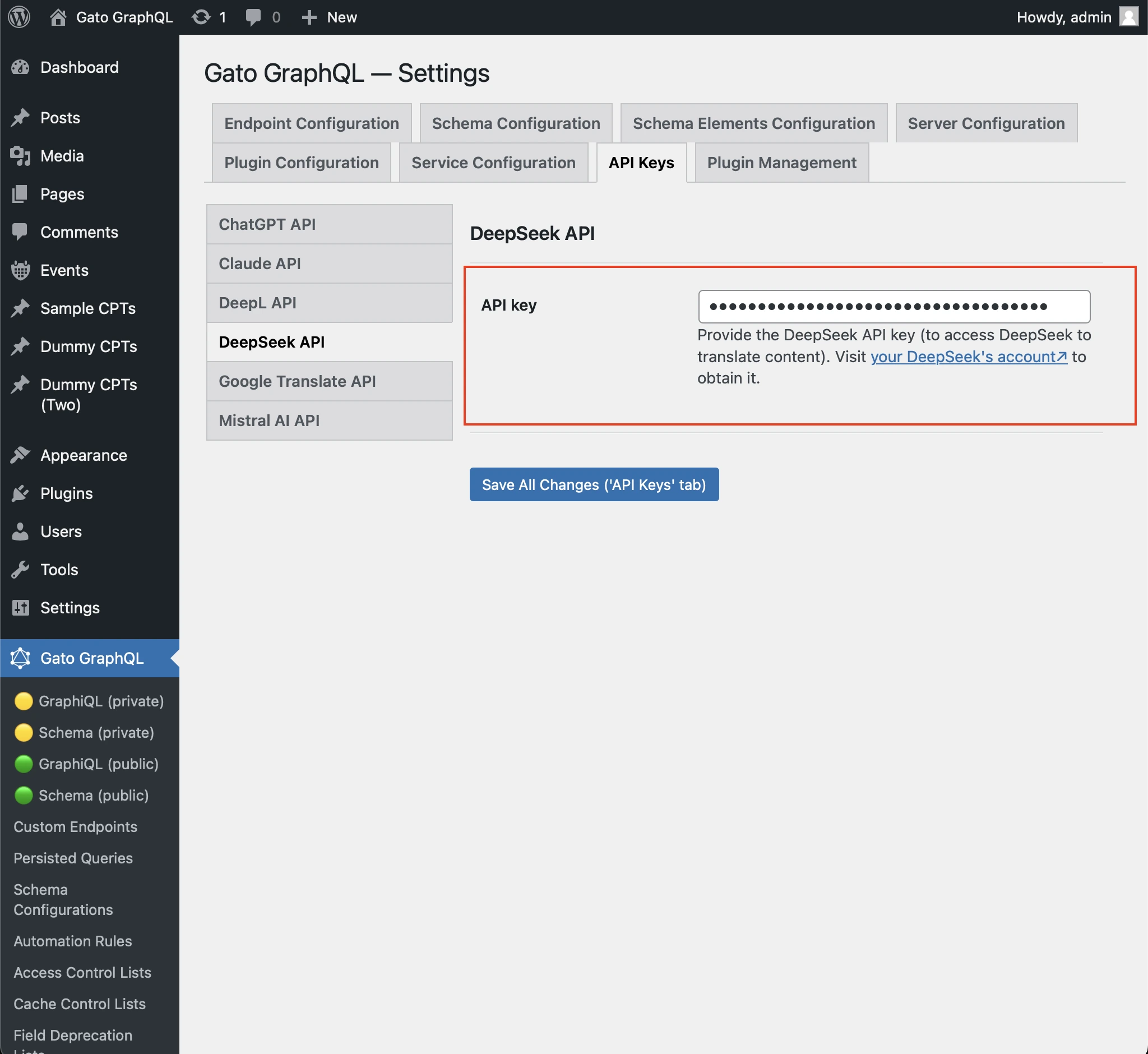 Konfigurowanie klucza API DeepSeek