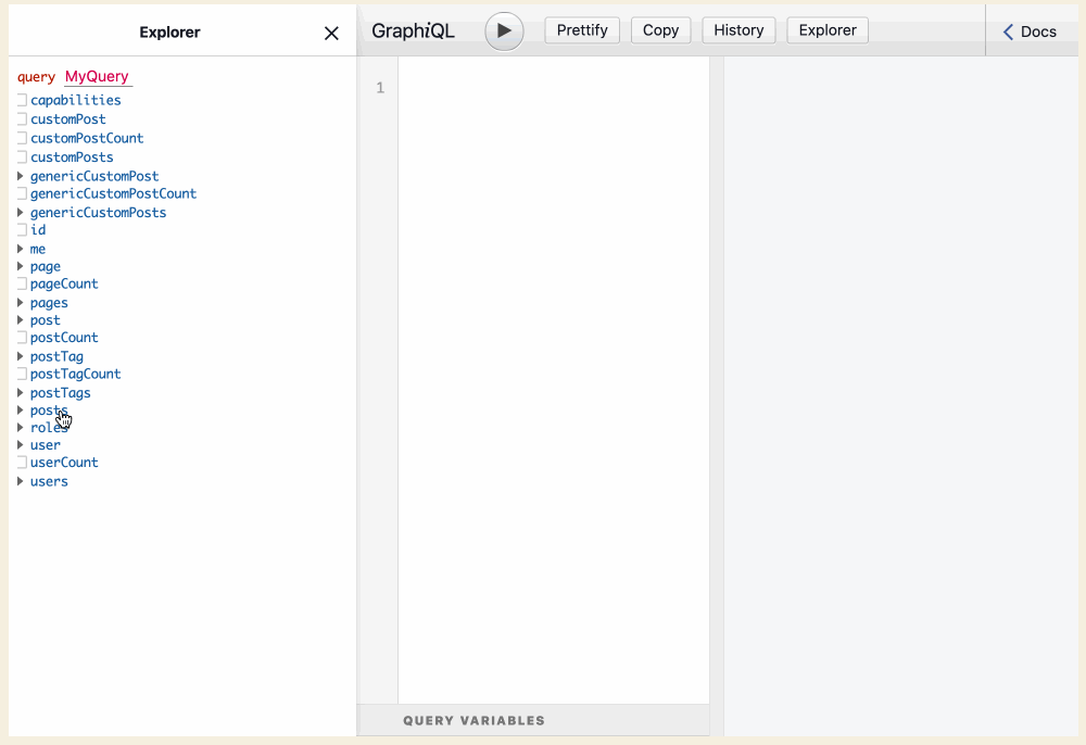 GraphiQL z Explorer