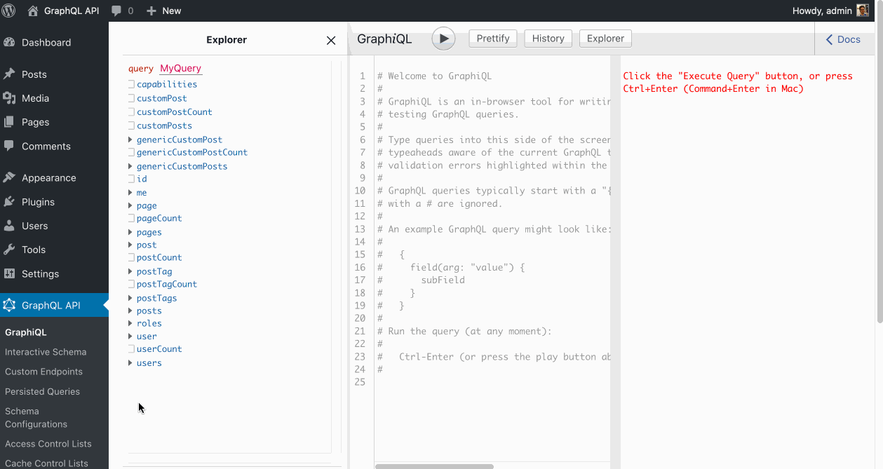 Wykonywanie query za pomocą GraphiQL Wykonywanie query za pomocą GraphiQL