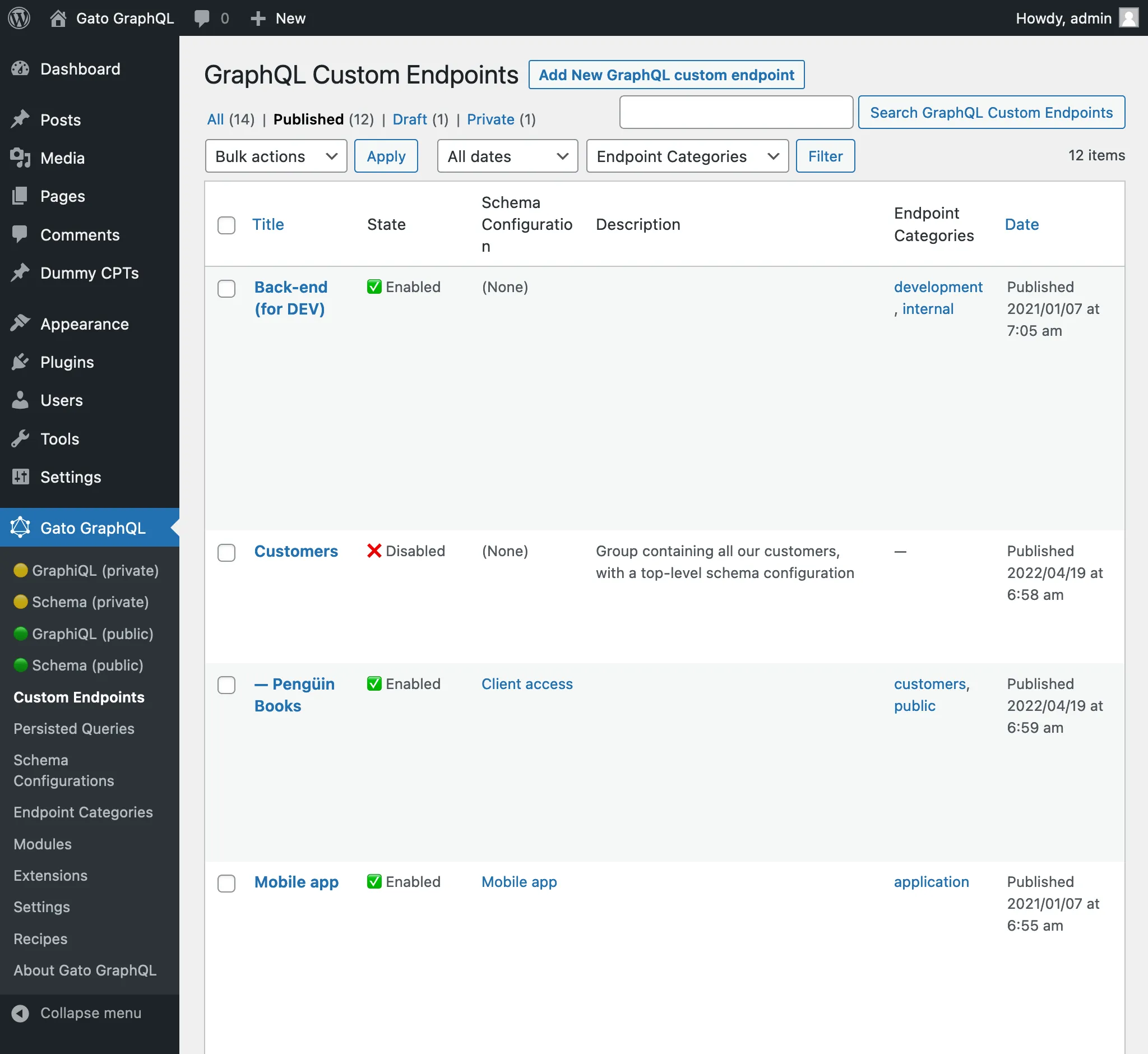 Strona Custom Endpoints