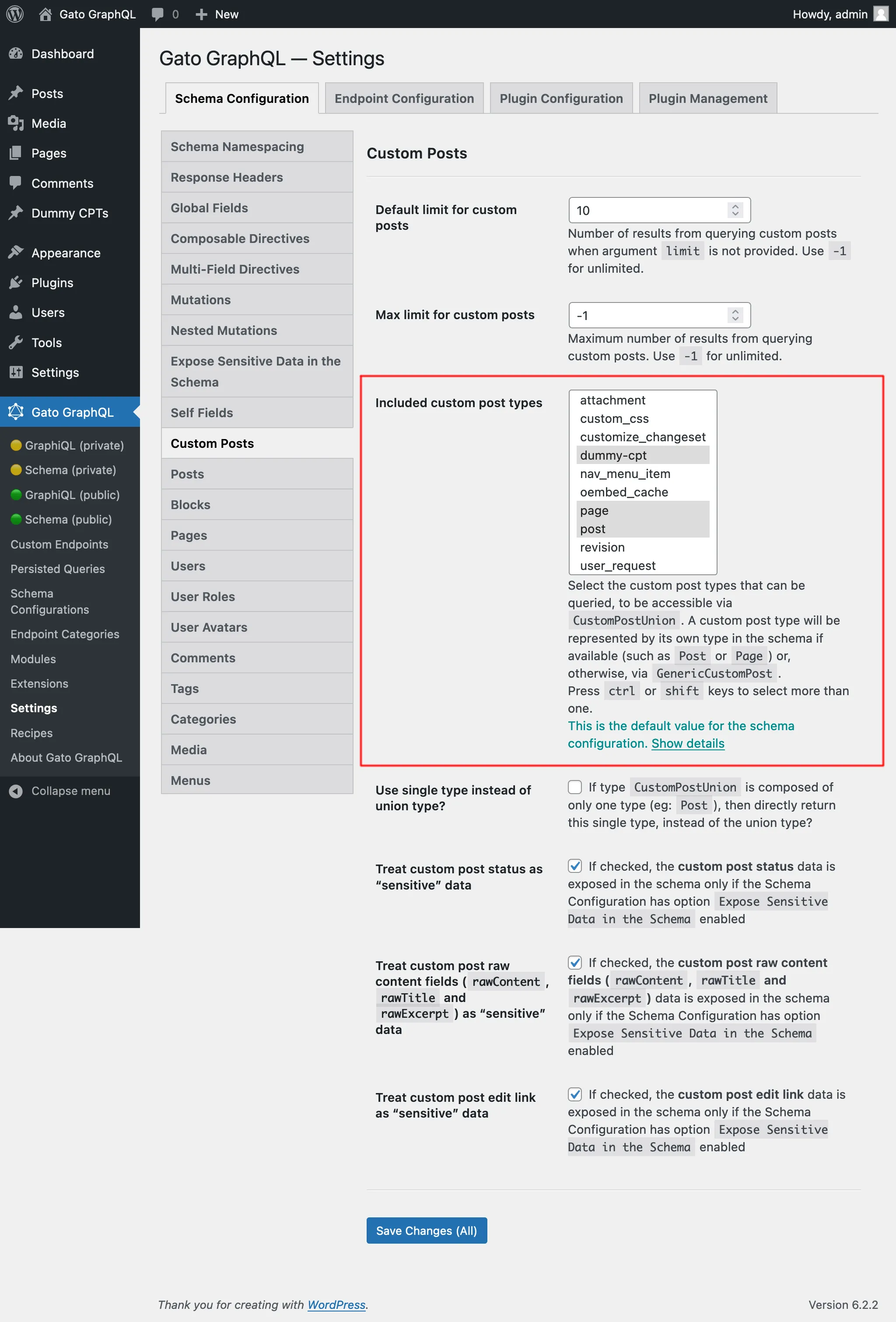 Wybieranie dozwolonych Custom Post Types w Ustawieniach