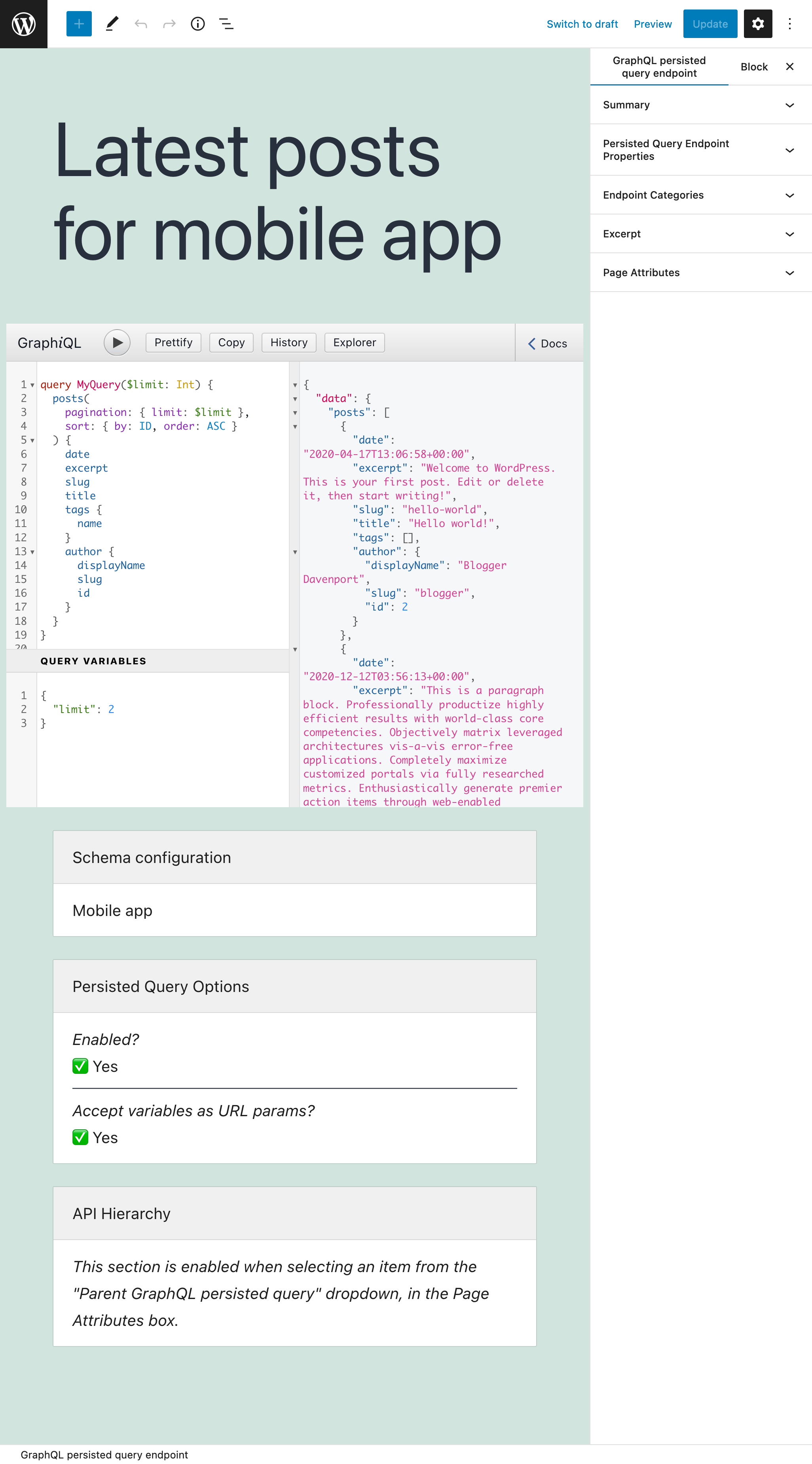 Persisted query w edytorze