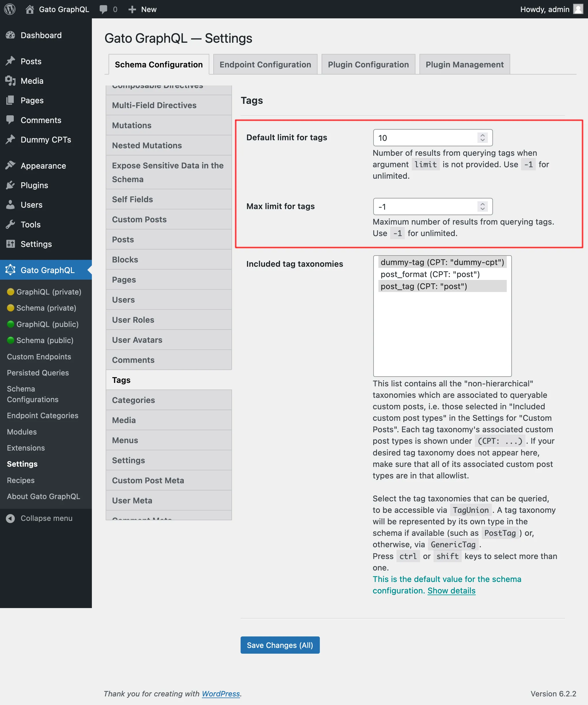 Ustawienia limitów Tag