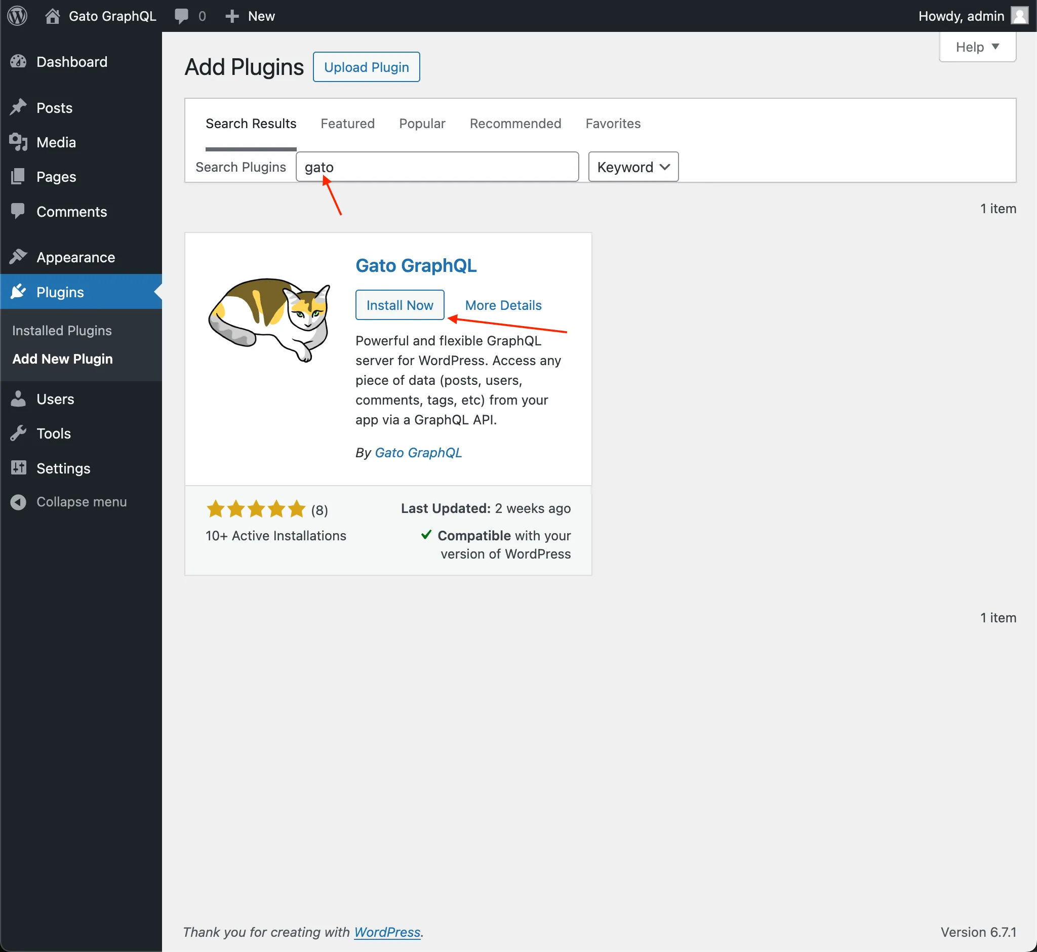 Instalowanie Gato GraphQL w WordPress