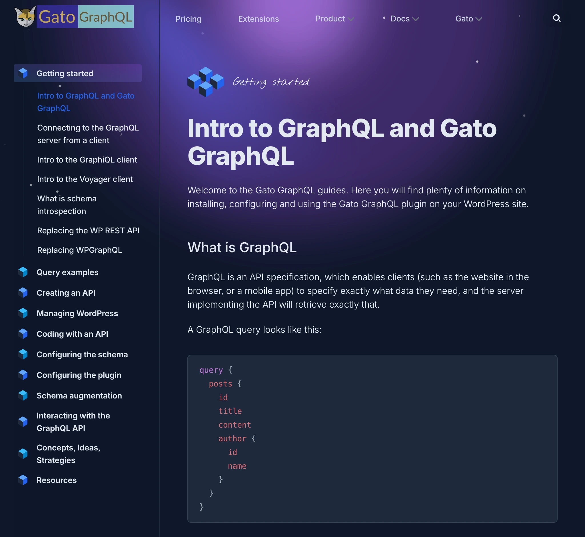 Sekcja dokumentacji na gatographql.com