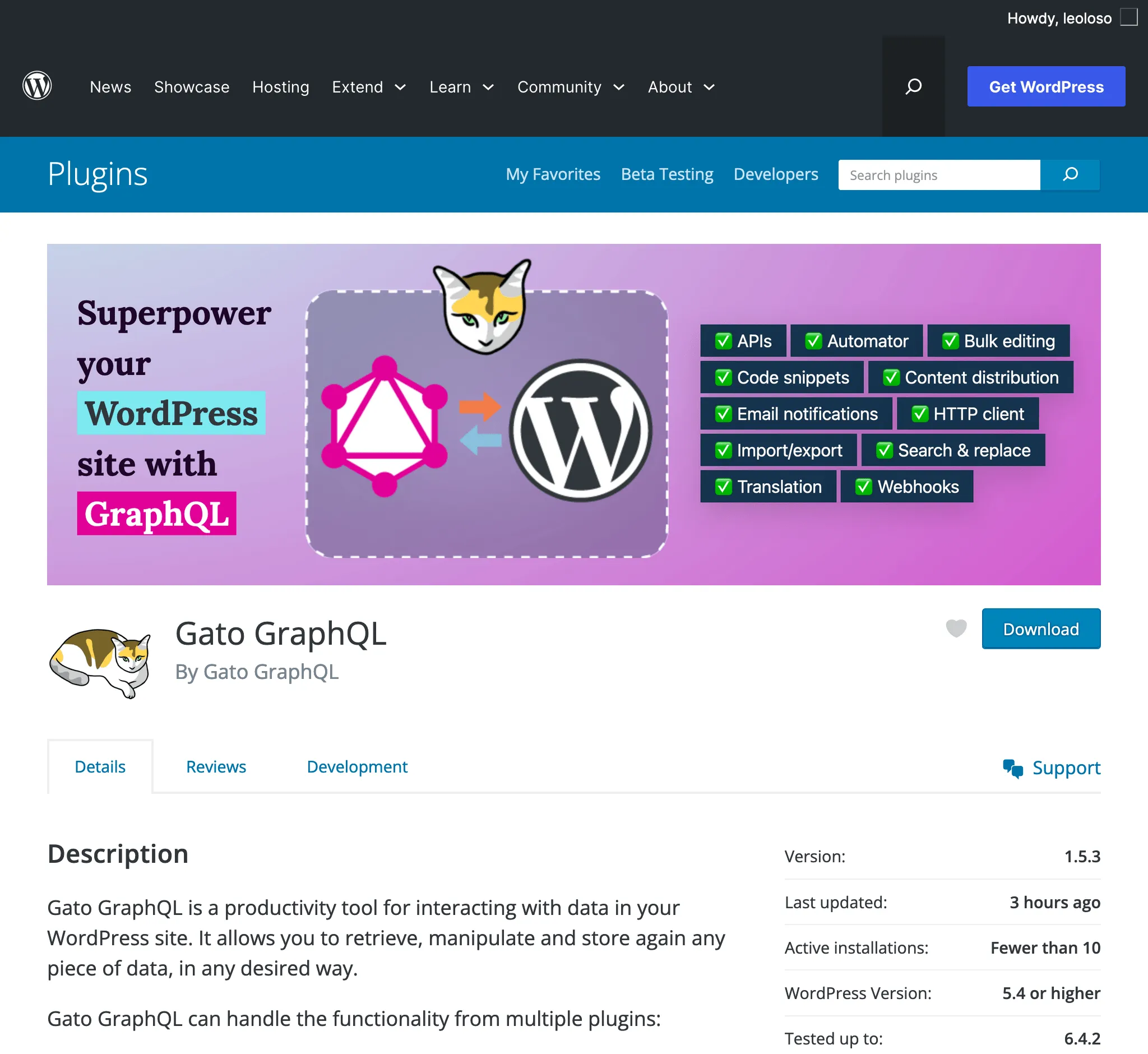 Gato GraphQL w katalogu wtyczek WordPress