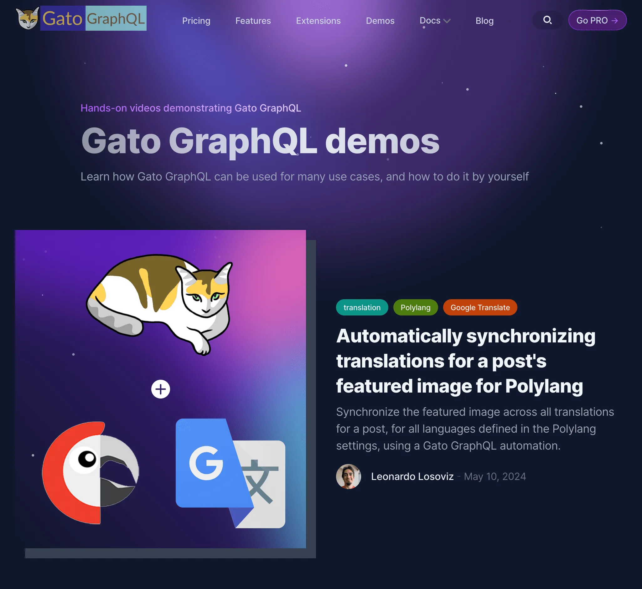Strona Demo na stronie internetowej Gato GraphQL