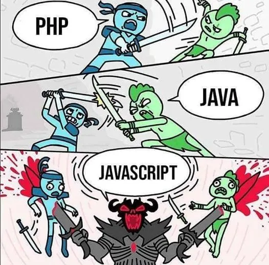 PHP vs Java vs JavaScript. Źródło obrazu: <a href='https://twitter.com/themarcba/status/1245273834577711104'>@themarcba</a> PHP vs Java vs JavaScript