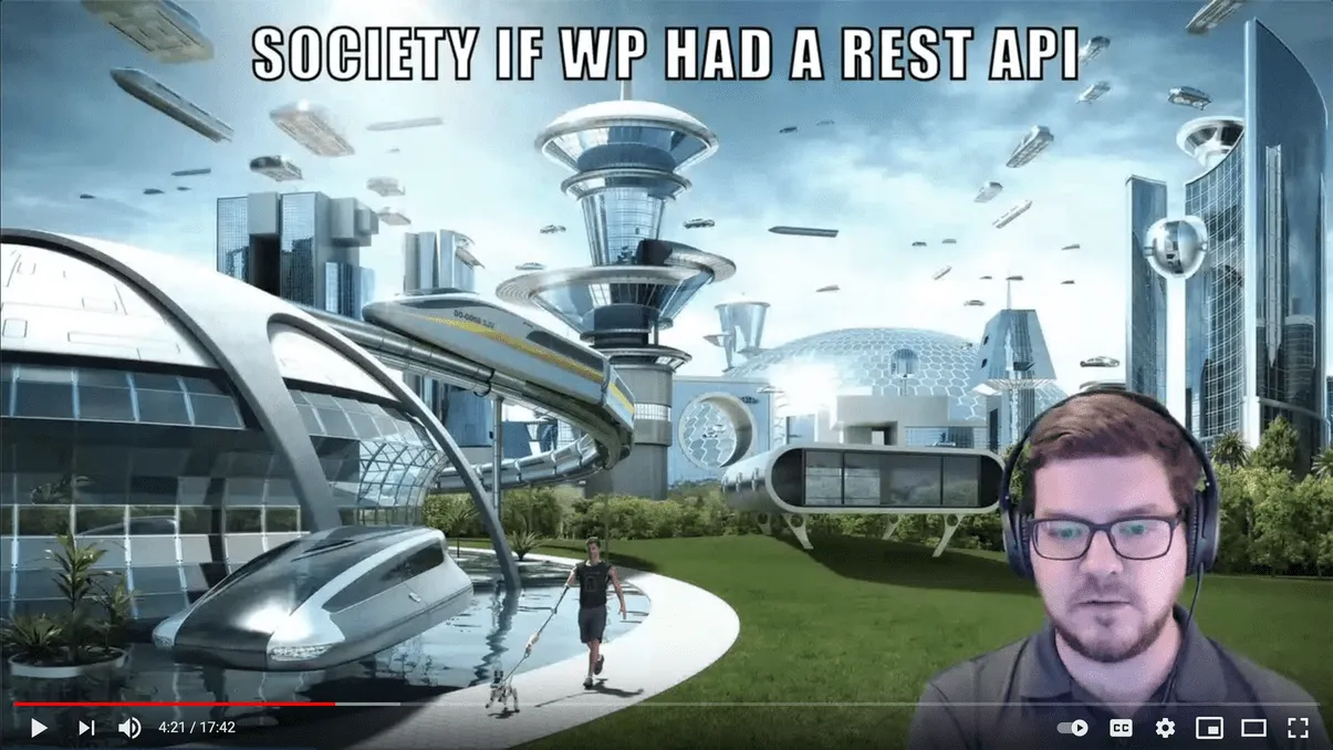Oczekiwana przyszłość z REST API. Zrzut ekranu z prezentacji K. Adama White'a Oczekiwana przyszłość z REST API. Zrzut ekranu z prezentacji K. Adama White'a